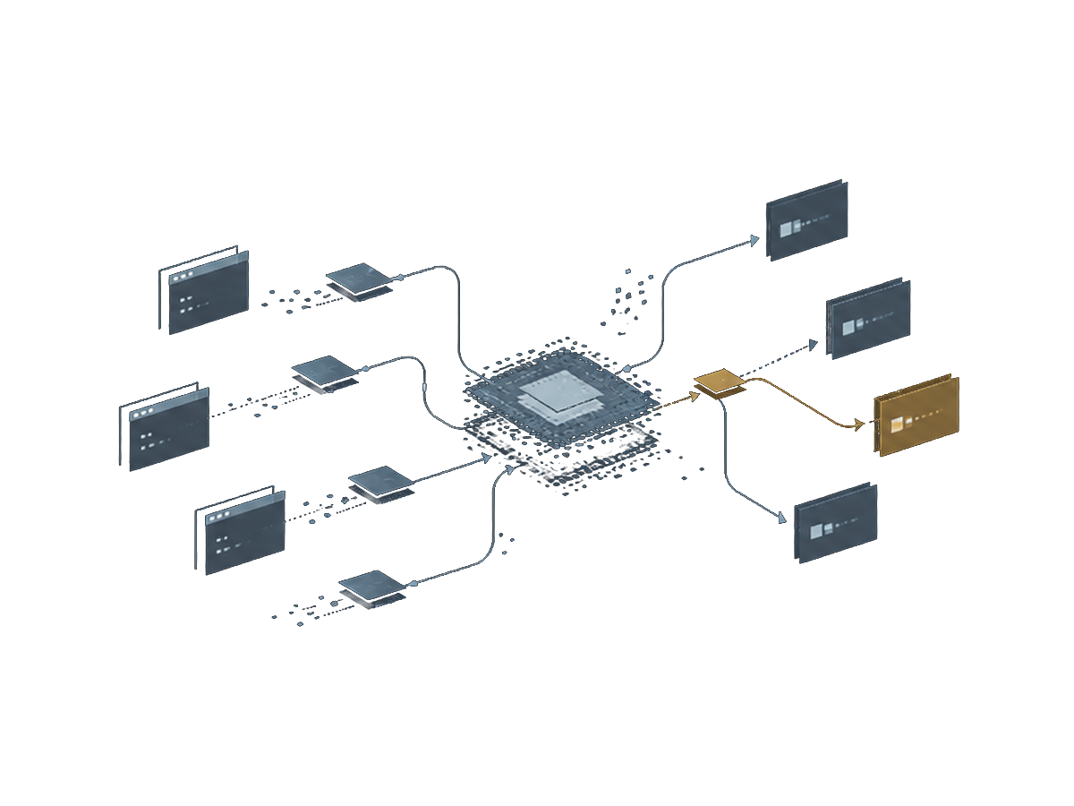 AI活用と業務改善を表す抽象イラスト
